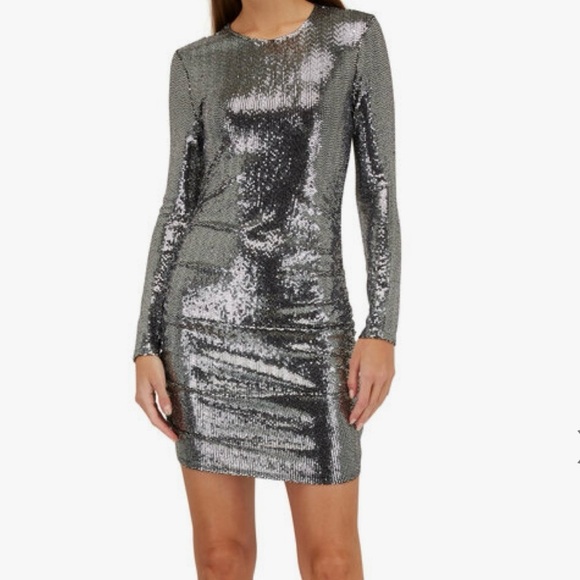 L’agence Sunny Metallic Silver Sequin Long Sleeve Mini Dress Size 2 - Picture 1 of 10